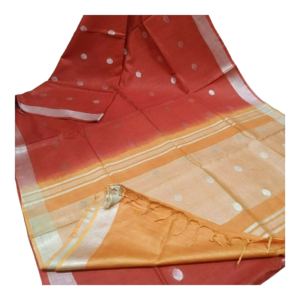 Handloom Red & Orange Saree